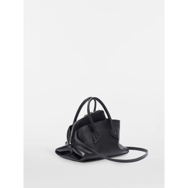 The Attico La Passeggiata Mini Top Handle Bag in Black Grained Leather | Totes & Top-Handle Bags | Coveti