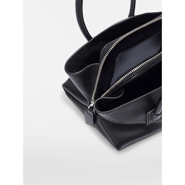 The Attico La Passeggiata Mini Top Handle Bag in Black Grained Leather | Totes & Top-Handle Bags | Coveti