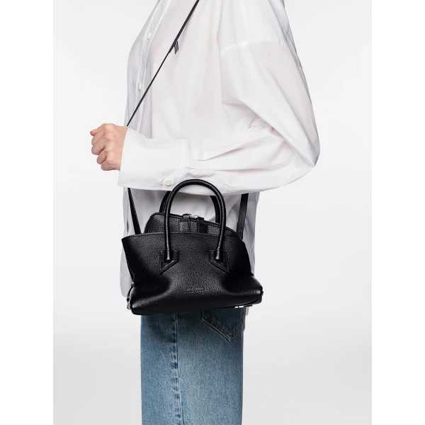 The Attico La Passeggiata Mini Top Handle Bag in Black Grained Leather | Totes & Top-Handle Bags | Coveti