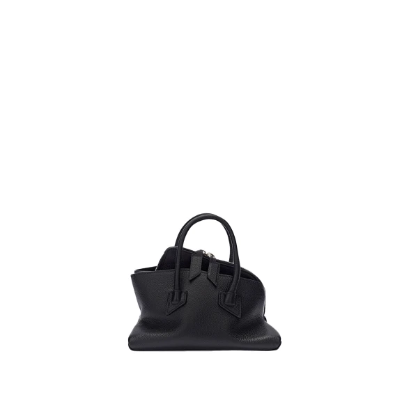 The Attico La Passeggiata Mini Top Handle Bag in Black Grained Leather | Totes & Top-Handle Bags | Coveti