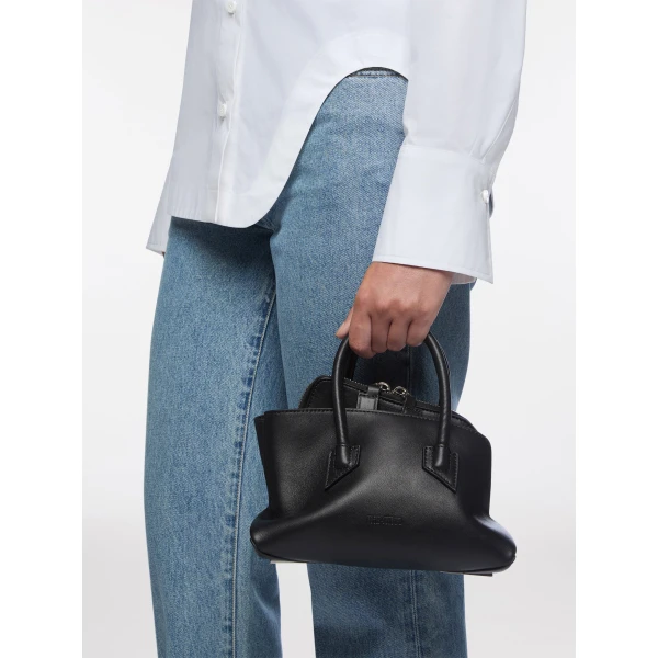 The Attico La Passeggiata Mini Top Handle Bag in Black Smooth Leather | Totes & Top-Handle Bags | Coveti