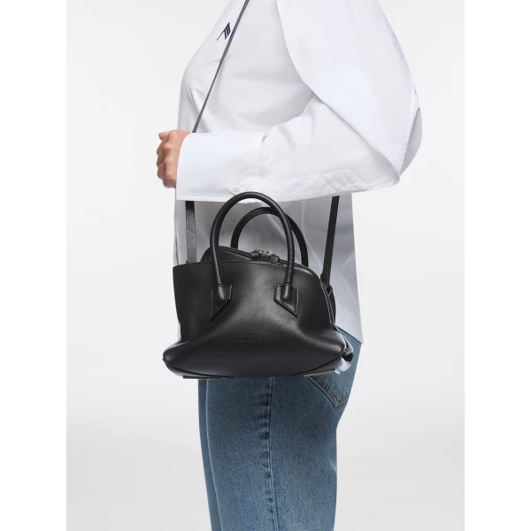 The Attico La Passeggiata Mini Top Handle Bag in Black Smooth Leather | Totes & Top-Handle Bags | Coveti