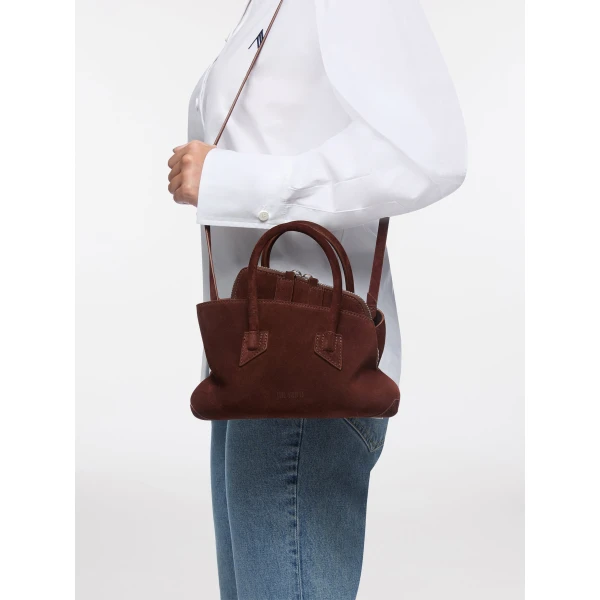 The Attico La Passeggiata Mini Top Handle Bag in Light Chocolate | Totes & Top-Handle Bags | Coveti