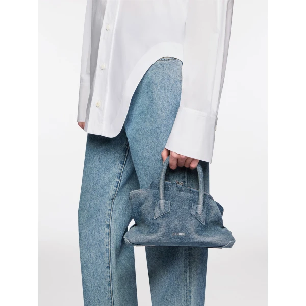 The Attico La Passeggiata Mini Top Handle Bag in Washed Denim | Totes & Top-Handle Bags | Coveti