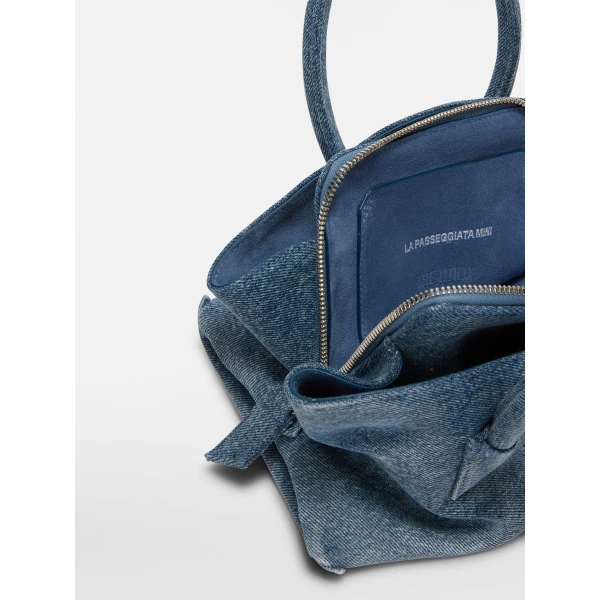 The Attico La Passeggiata Mini Top Handle Bag in Washed Denim | Totes & Top-Handle Bags | Coveti