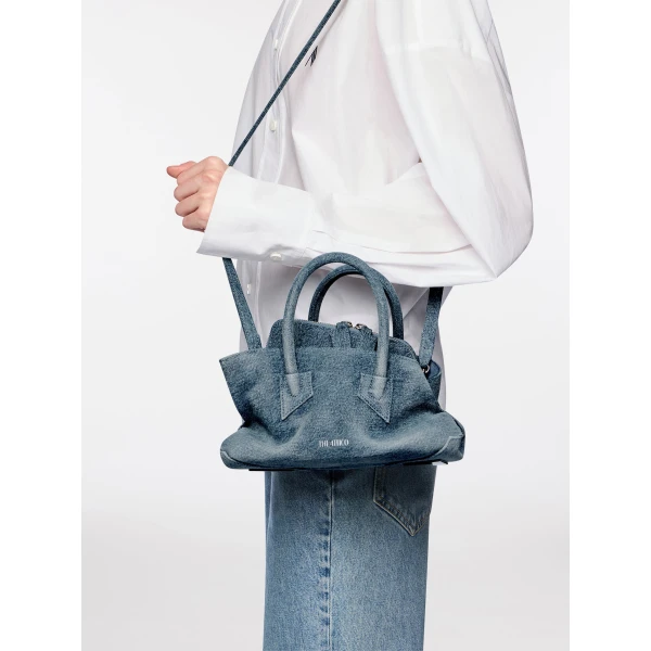 The Attico La Passeggiata Mini Top Handle Bag in Washed Denim | Totes & Top-Handle Bags | Coveti