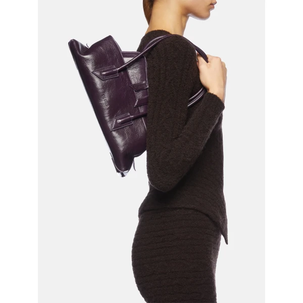 The Attico La Passeggiata Small Top Handle Bag in Dark Violet | Totes & Top-Handle Bags | Coveti