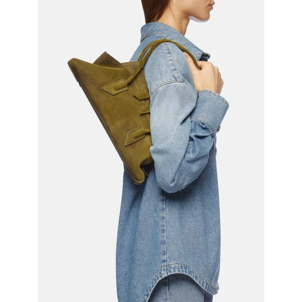 The Attico La Passeggiata Small Top Handle Bag in Khaki | Totes & Top-Handle Bags | Coveti