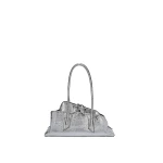 The Attico La Passeggiata Small Top Handle Bag in Silver Crackled Leather | Totes & Top-Handle Bags | Coveti