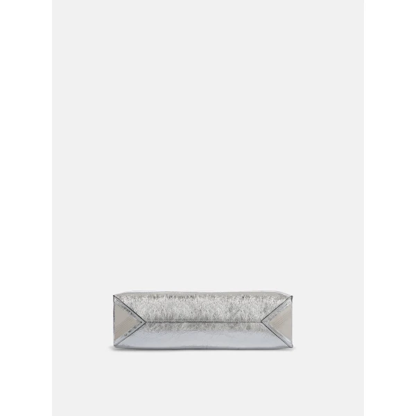 The Attico La Passeggiata Small Top Handle Bag in Silver Crackled Leather | Totes & Top-Handle Bags | Coveti