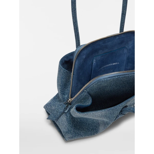 The Attico La Passeggiata Small Top Handle Bag in Washed Denim | Totes & Top-Handle Bags | Coveti