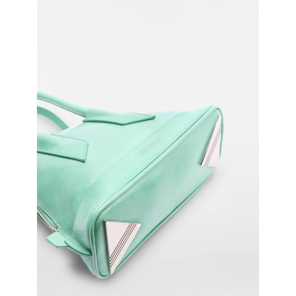 The Attico La Sant Ambroeus Mini Bag in Aquamarine Patent Leather | Totes & Top-Handle Bags | Coveti