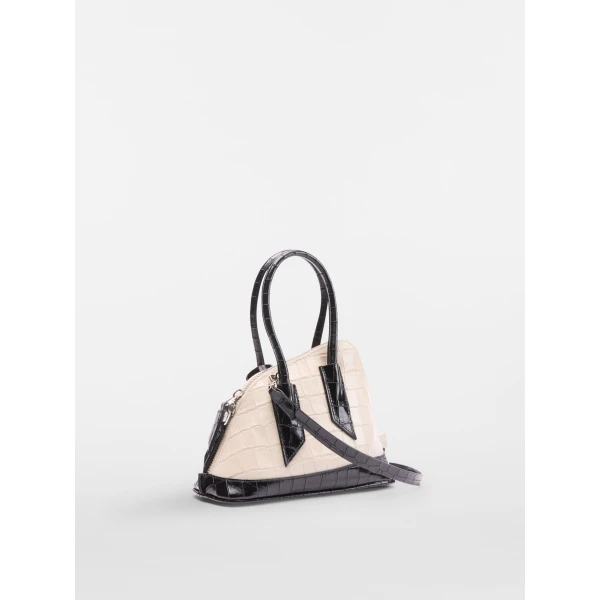 The Attico La Sant Ambroeus Mini Bag in Beige and Black Croc-Print Leather | Totes & Top-Handle Bags | Coveti