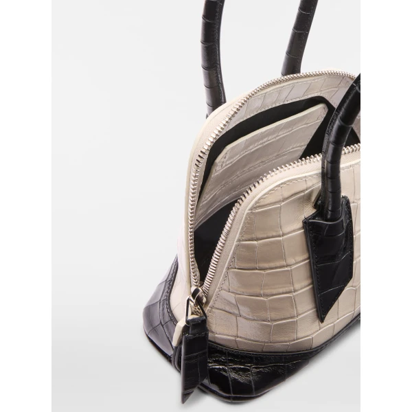 The Attico La Sant Ambroeus Mini Bag in Beige and Black Croc-Print Leather | Totes & Top-Handle Bags | Coveti