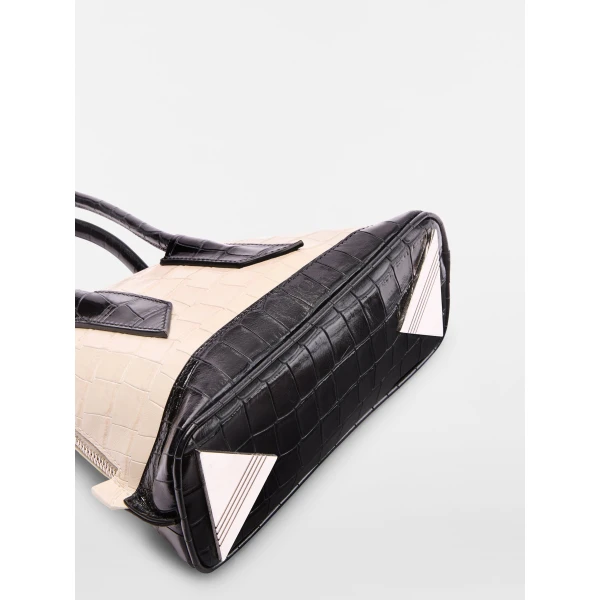 The Attico La Sant Ambroeus Mini Bag in Beige and Black Croc-Print Leather | Totes & Top-Handle Bags | Coveti