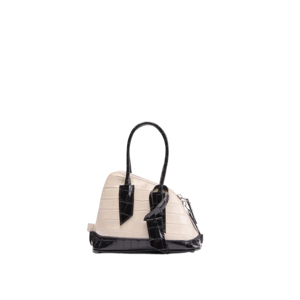 La Sant Ambroeus Mini Bag in Beige and Black Croc-Print Leather