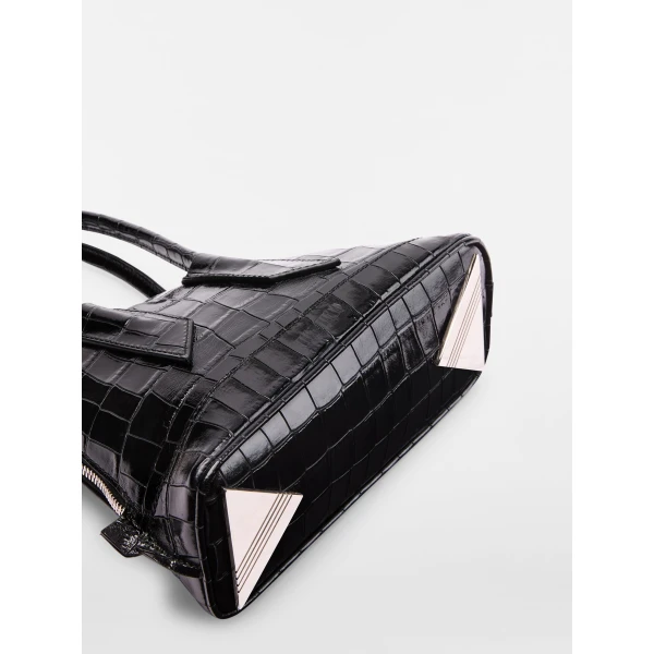 The Attico La Sant Ambroeus Mini Bag in Black Croc-Print Leather | Totes & Top-Handle Bags | Coveti