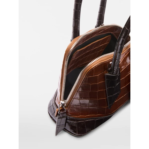The Attico La Sant Ambroeus Mini Bag in Degrade Brown Croc-Print Leather | Totes & Top-Handle Bags | Coveti