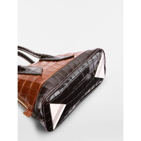 The Attico La Sant Ambroeus Mini Bag in Degrade Brown Croc-Print Leather | Totes & Top-Handle Bags | Coveti