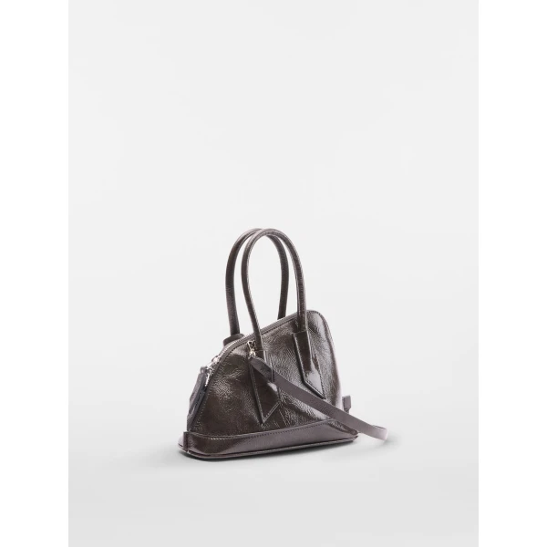 The Attico La Sant Ambroeus Mini Bag in Pearl Grey Patent Leather | Totes & Top-Handle Bags | Coveti