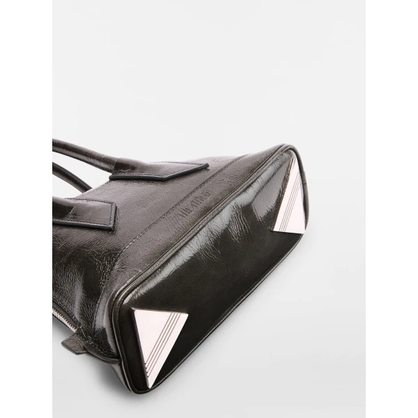 The Attico La Sant Ambroeus Mini Bag in Pearl Grey Patent Leather | Totes & Top-Handle Bags | Coveti