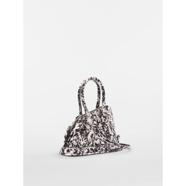 The Attico La Sant Ambroeus Mini Bag in White and Black Spotted Calf Hair | Totes & Top-Handle Bags | Coveti