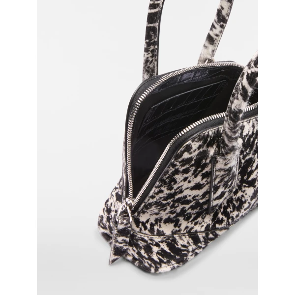 The Attico La Sant Ambroeus Mini Bag in White and Black Spotted Calf Hair | Totes & Top-Handle Bags | Coveti