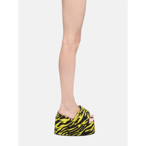 The Attico Mochi Flatform Sandals in Black and Yellow | Flats | Coveti