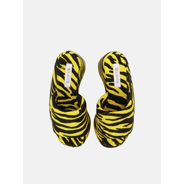 The Attico Mochi Flatform Sandals in Black and Yellow | Flats | Coveti