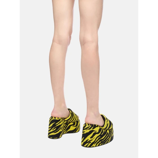 The Attico Mochi Flatform Sandals in Black and Yellow | Flats | Coveti