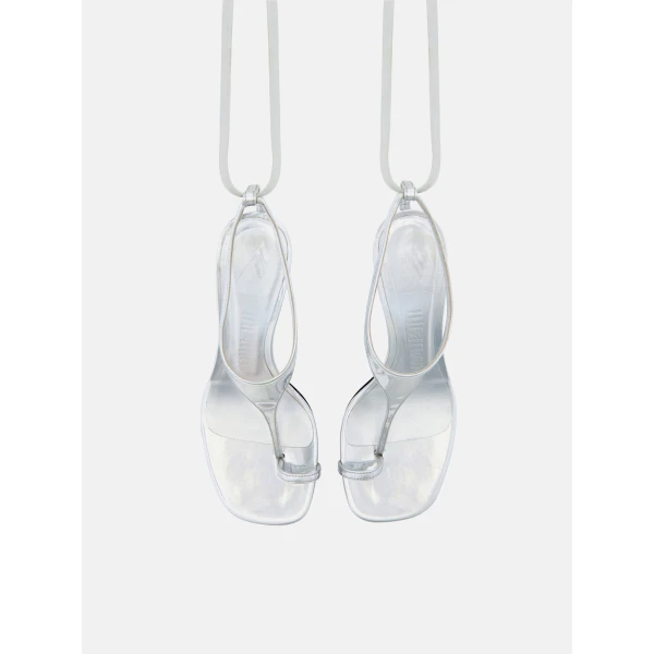 The Attico Nova Thong Sandals in Silver | Sandals | Coveti