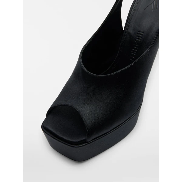 The Attico Ornella Platform Sandals in Black Satin | Sandals | Coveti