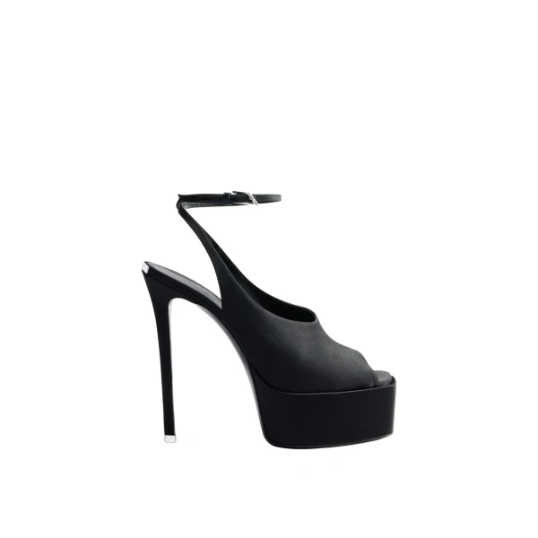 Ornella Platform Sandals in Black Satin