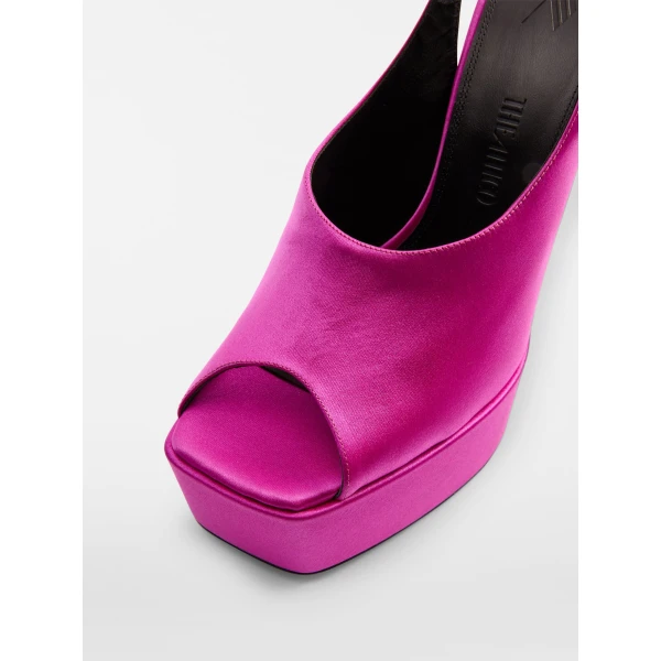 The Attico Ornella Platform Sandals in Fuchsia Satin | Sandals | Coveti