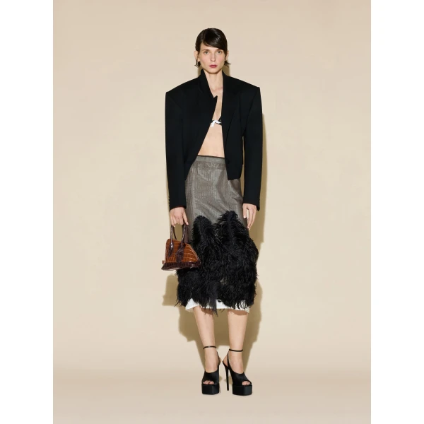 The Attico Ostrich Feather Midi Skirt in Black and Brown | Midi Skirts | Coveti