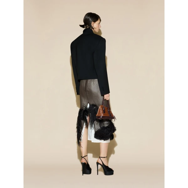The Attico Ostrich Feather Midi Skirt in Black and Brown | Midi Skirts | Coveti