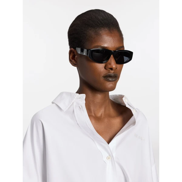 The Attico Rectangular Sunglasses in Black and Silver | Sunglasses | Coveti