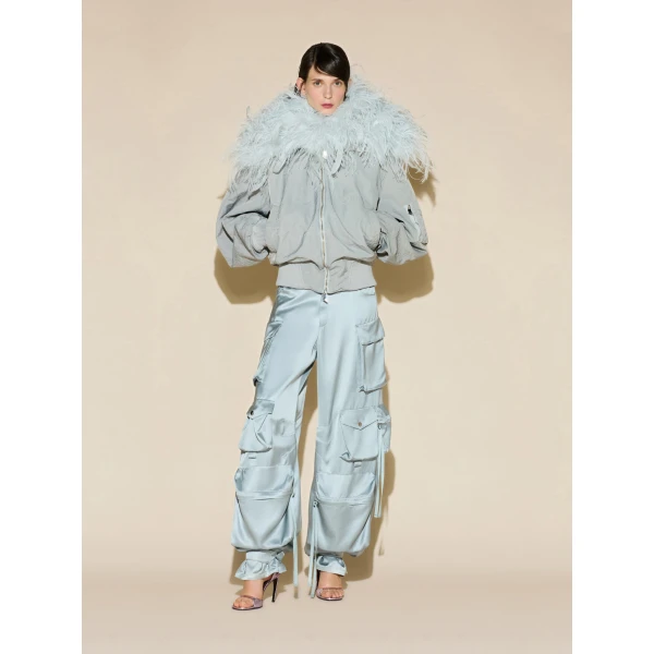 The Attico Satin Cargo Pants in Ice | Pants | Coveti
