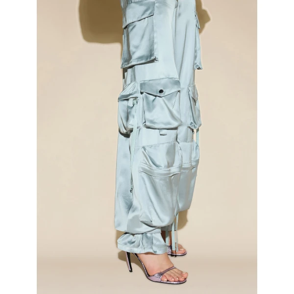 The Attico Satin Cargo Pants in Ice | Pants | Coveti