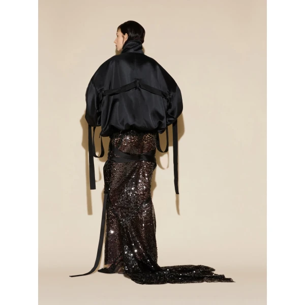 The Attico Strapped Satin Bomber Jacket in Black | Jackets | Coveti