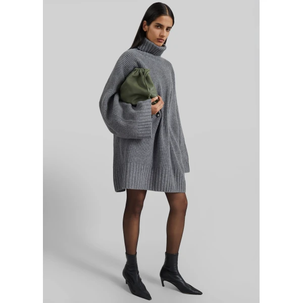 The Frankie Shop Alira Knit Brooch Dress in Grey, view 2