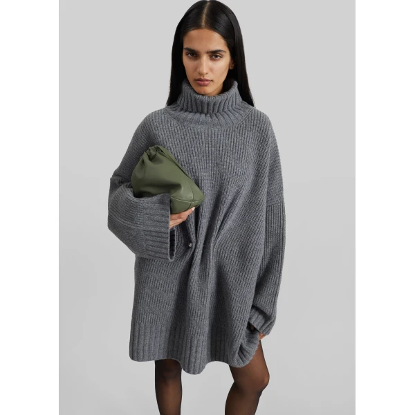 The Frankie Shop Alira Knit Brooch Dress in Grey, view 3