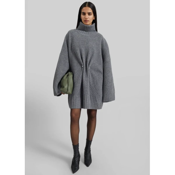 The Frankie Shop Alira Knit Brooch Dress in Grey, view 4