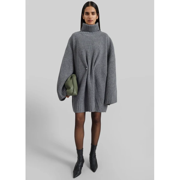 The Frankie Shop Alira Knit Brooch Dress in Grey, view 6