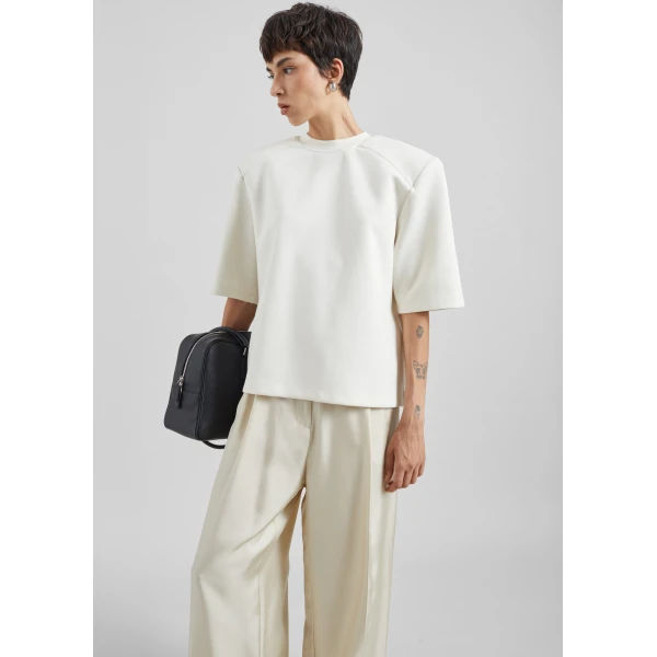 The Frankie Shop Alwen Neoprene Padded T-Shirt in Off White, view 2