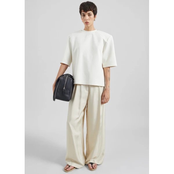 The Frankie Shop Alwen Neoprene Padded T-Shirt in Off White, view 3