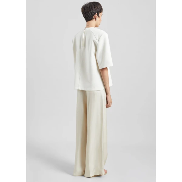The Frankie Shop Alwen Neoprene Padded T-Shirt in Off White, view 4