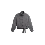 The Frankie Shop Aubin Herringbone Belted Jacket in Black Melange
