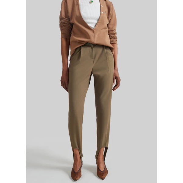 The Frankie Shop Averon Stirrup Pants in Dark Olive, view 3