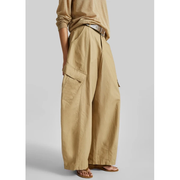 The Frankie Shop Baixa Barrel Cargo Pants in Beige, view 3